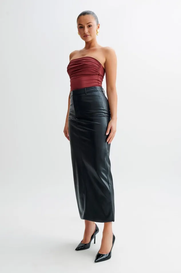 Women Meshki Tops Romina Recycled Nylon Ruched Bodysuit 8211 Wine