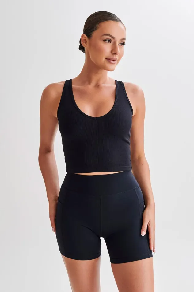 Women Meshki Tops Rory Ribbed Yoga Top 8211 Black