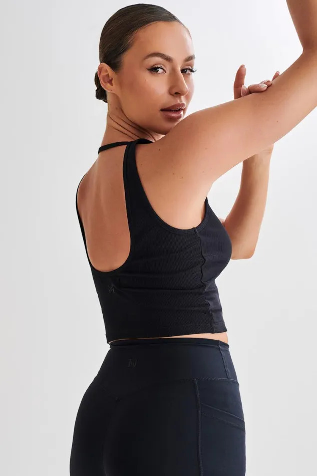 Women Meshki Tops Rory Ribbed Yoga Top 8211 Black