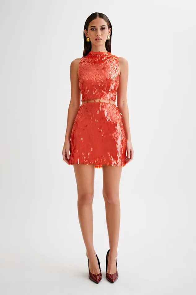 Women Meshki Tops Savannah Sequin Crop Top 8211 Firey Orange