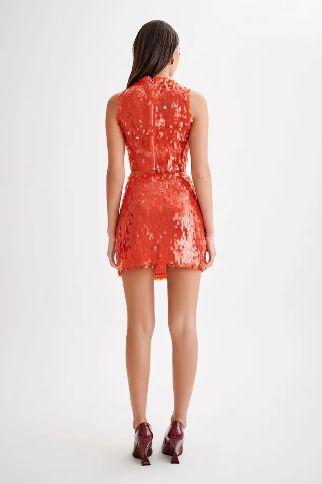Women Meshki Tops Savannah Sequin Crop Top 8211 Firey Orange