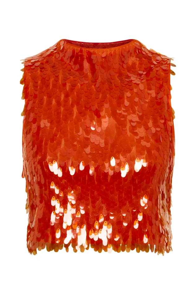 Women Meshki Tops Savannah Sequin Crop Top 8211 Firey Orange
