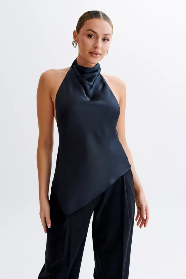 Women Meshki Tops Seraphine Satin Halter Top 8211 Black