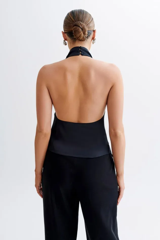 Women Meshki Tops Seraphine Satin Halter Top 8211 Black