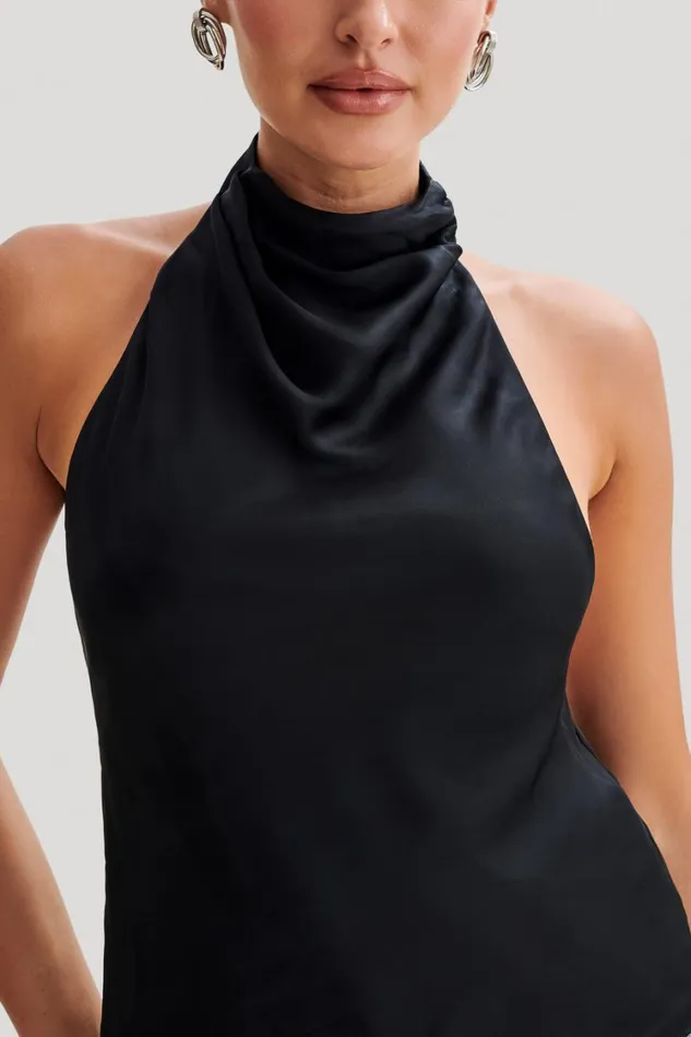Women Meshki Tops Seraphine Satin Halter Top 8211 Black