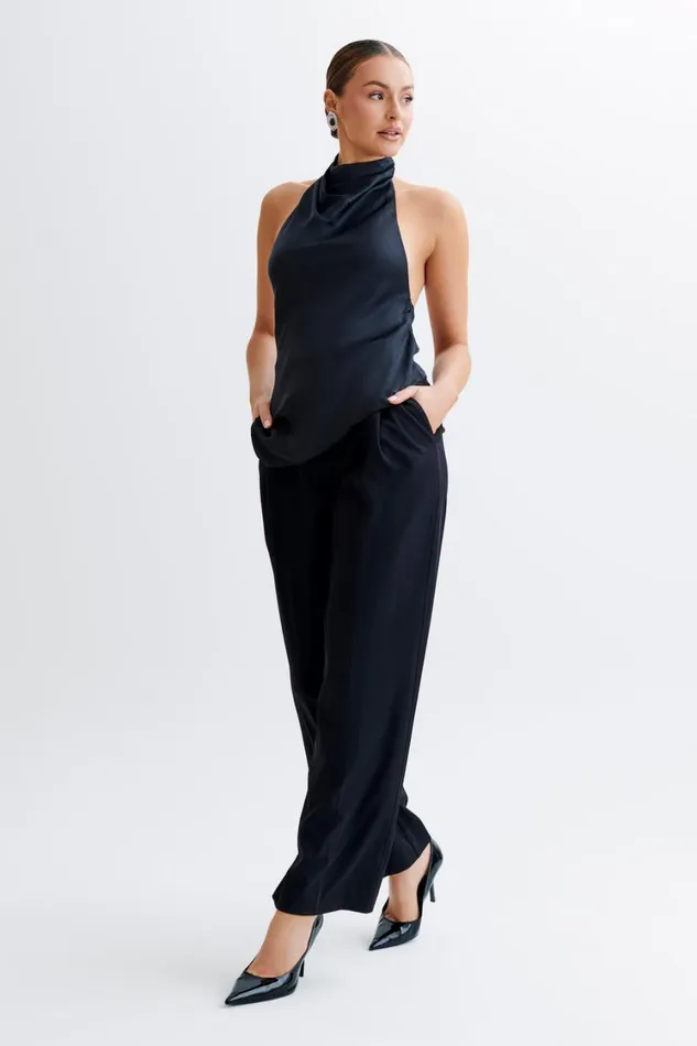 Women Meshki Tops Seraphine Satin Halter Top 8211 Black