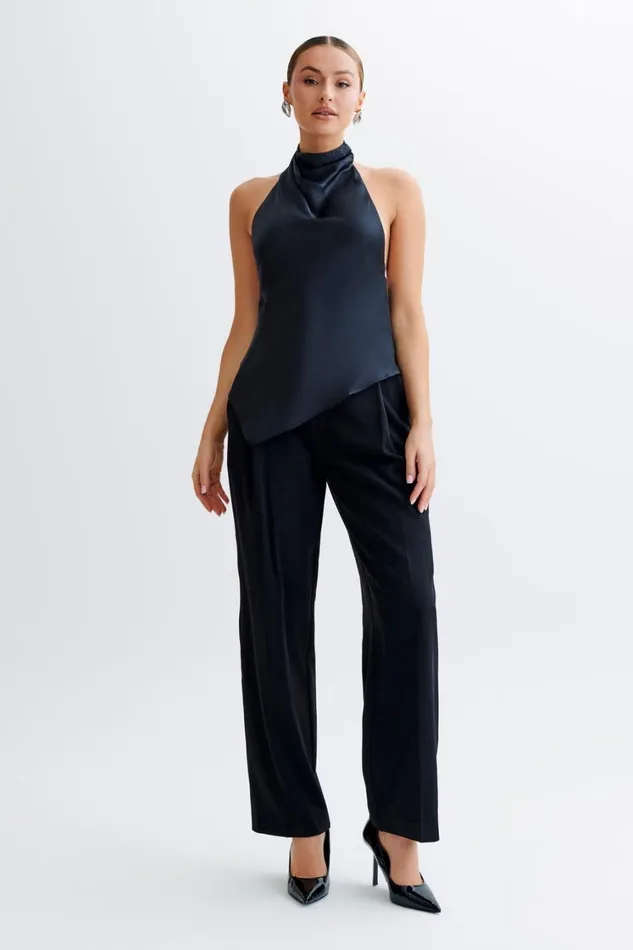Women Meshki Tops Seraphine Satin Halter Top 8211 Black