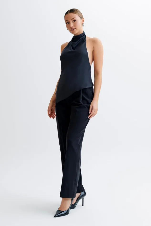 Women Meshki Tops Seraphine Satin Halter Top 8211 Black