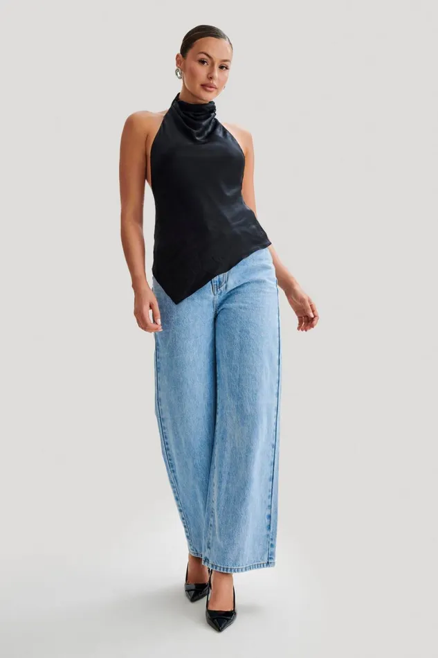 Women Meshki Tops Seraphine Satin Halter Top 8211 Black
