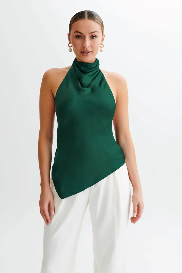 Women Meshki Tops Seraphine Satin Halter Top 8211 Forest Green