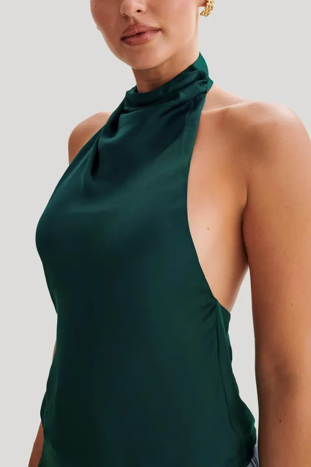 Women Meshki Tops Seraphine Satin Halter Top 8211 Forest Green