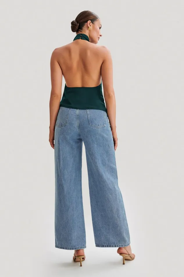 Women Meshki Tops Seraphine Satin Halter Top 8211 Forest Green