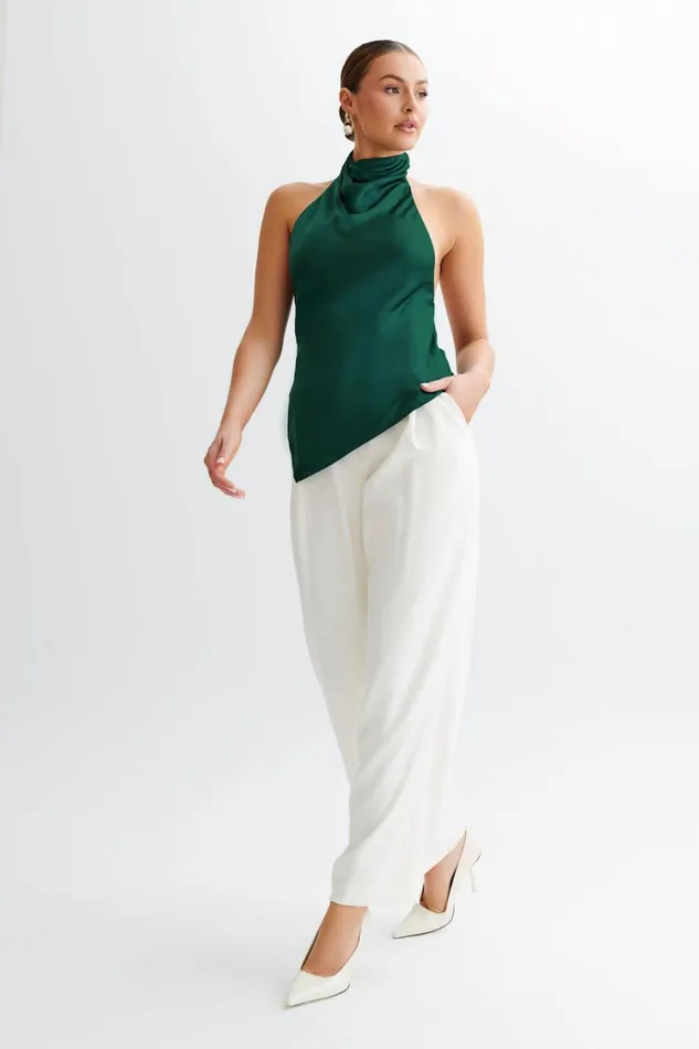 Women Meshki Tops Seraphine Satin Halter Top 8211 Forest Green
