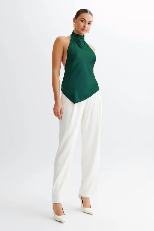 Women Meshki Tops Seraphine Satin Halter Top 8211 Forest Green