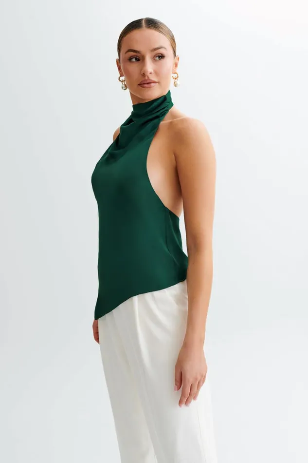 Women Meshki Tops Seraphine Satin Halter Top 8211 Forest Green
