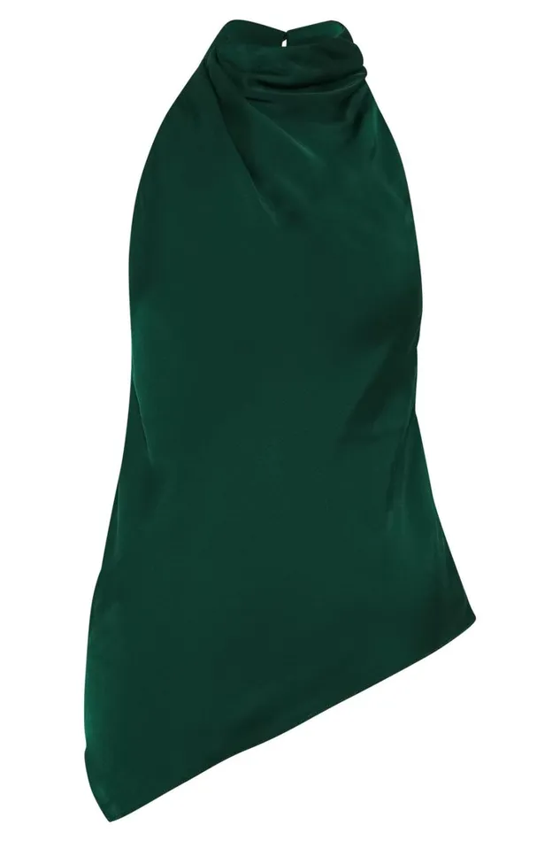 Women Meshki Tops Seraphine Satin Halter Top 8211 Forest Green