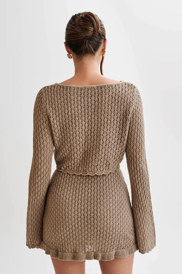 Women Meshki Tops Sian Knit Long Sleeve Crop Top 8211 Taupe