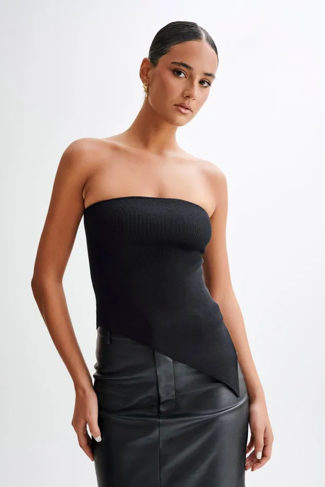 Women Meshki Tops Sidney Asymmetrical Strapless Knit Top 8211 Black