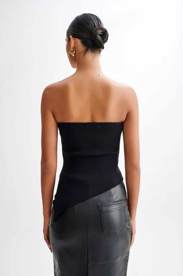 Women Meshki Tops Sidney Asymmetrical Strapless Knit Top 8211 Black