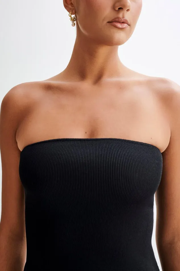 Women Meshki Tops Sidney Asymmetrical Strapless Knit Top 8211 Black