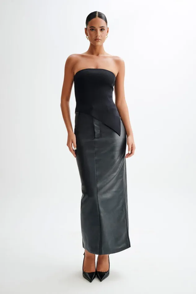 Women Meshki Tops Sidney Asymmetrical Strapless Knit Top 8211 Black