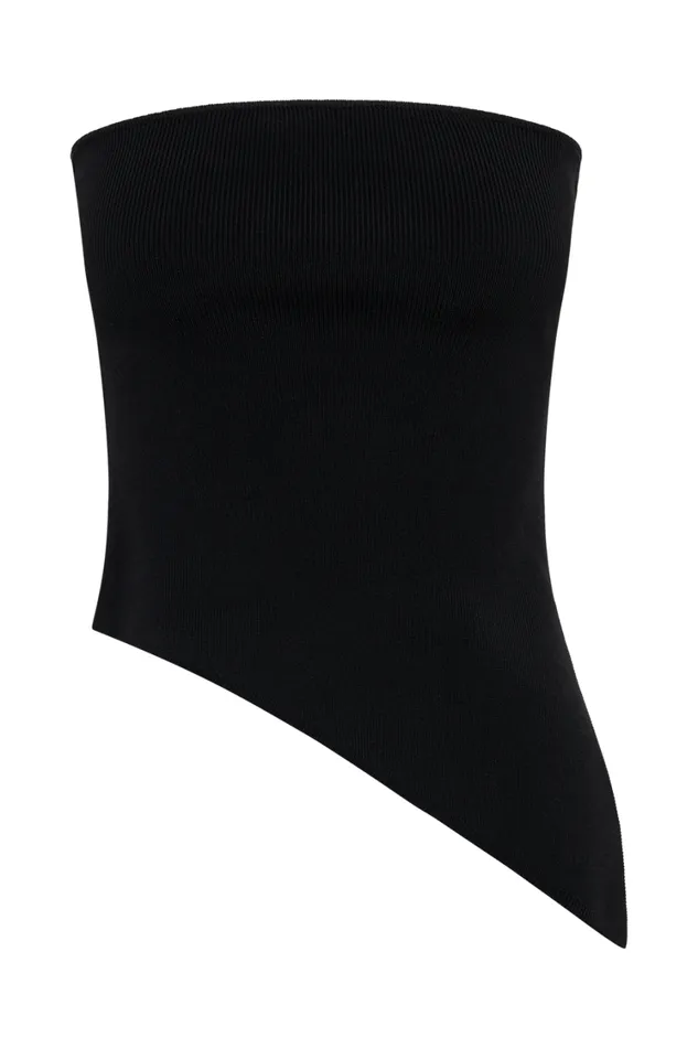 Women Meshki Tops Sidney Asymmetrical Strapless Knit Top 8211 Black