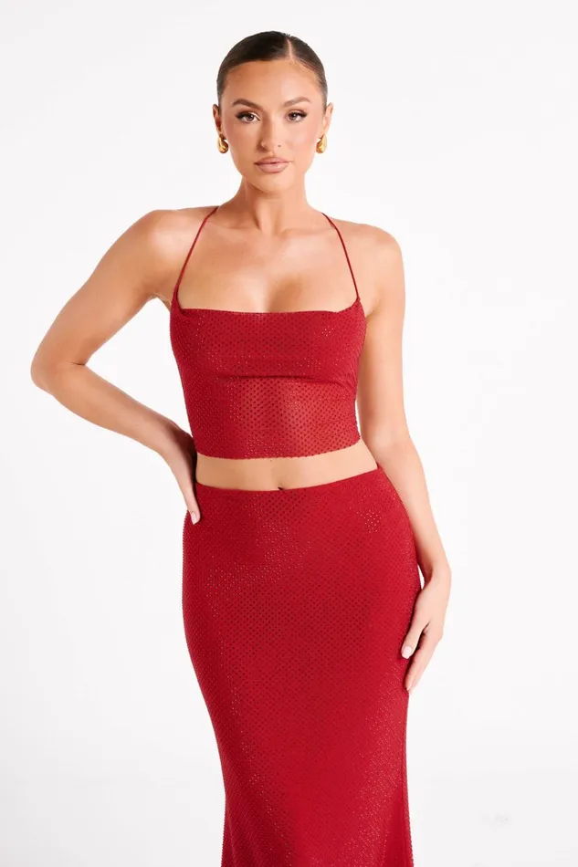 Women Meshki Tops Tamra Strappy Diamante Top 8211 Vermilion Red