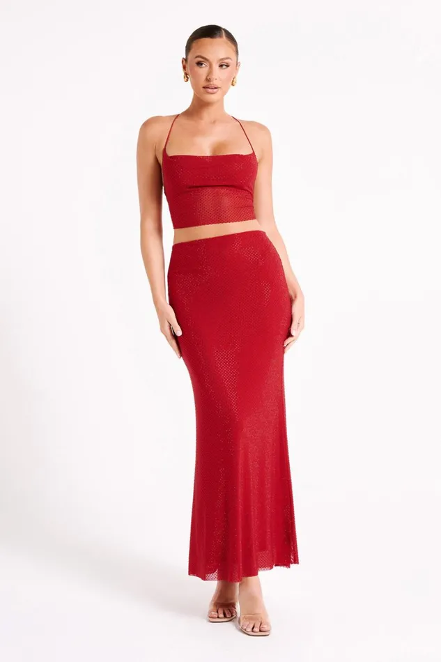 Women Meshki Tops Tamra Strappy Diamante Top 8211 Vermilion Red