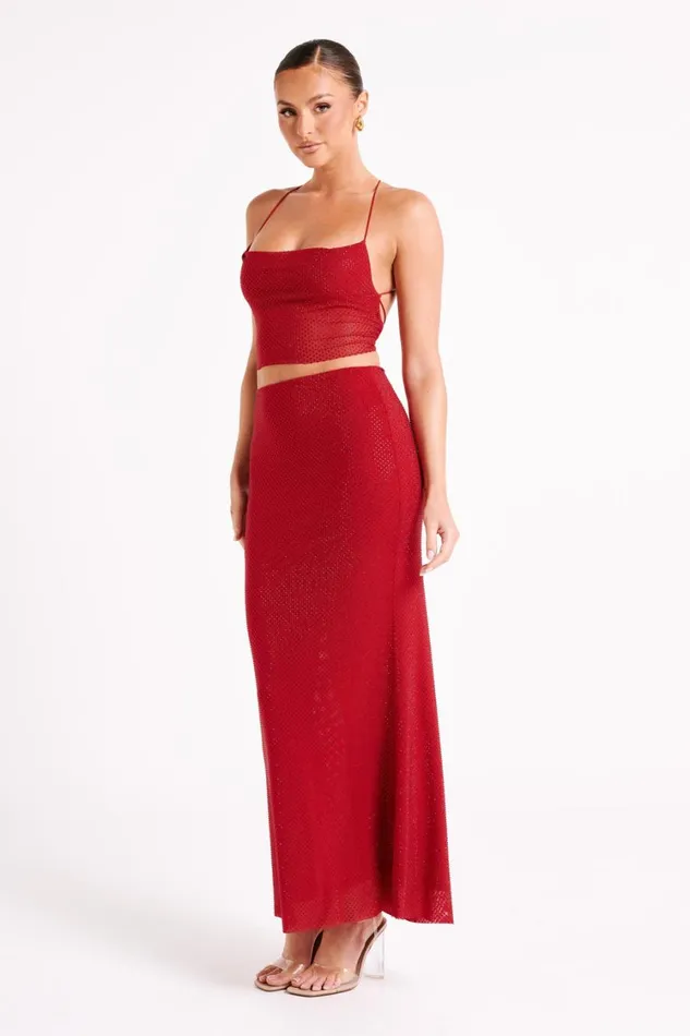 Women Meshki Tops Tamra Strappy Diamante Top 8211 Vermilion Red