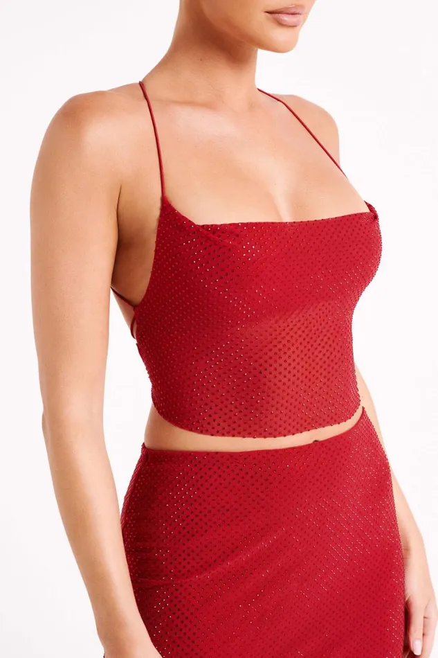 Women Meshki Tops Tamra Strappy Diamante Top 8211 Vermilion Red
