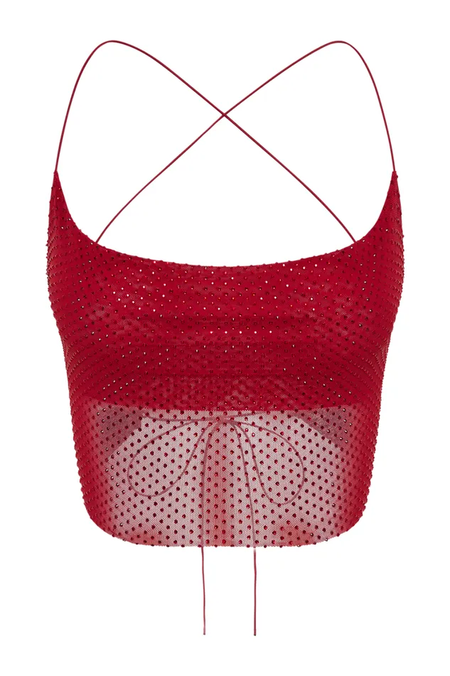 Women Meshki Tops Tamra Strappy Diamante Top 8211 Vermilion Red