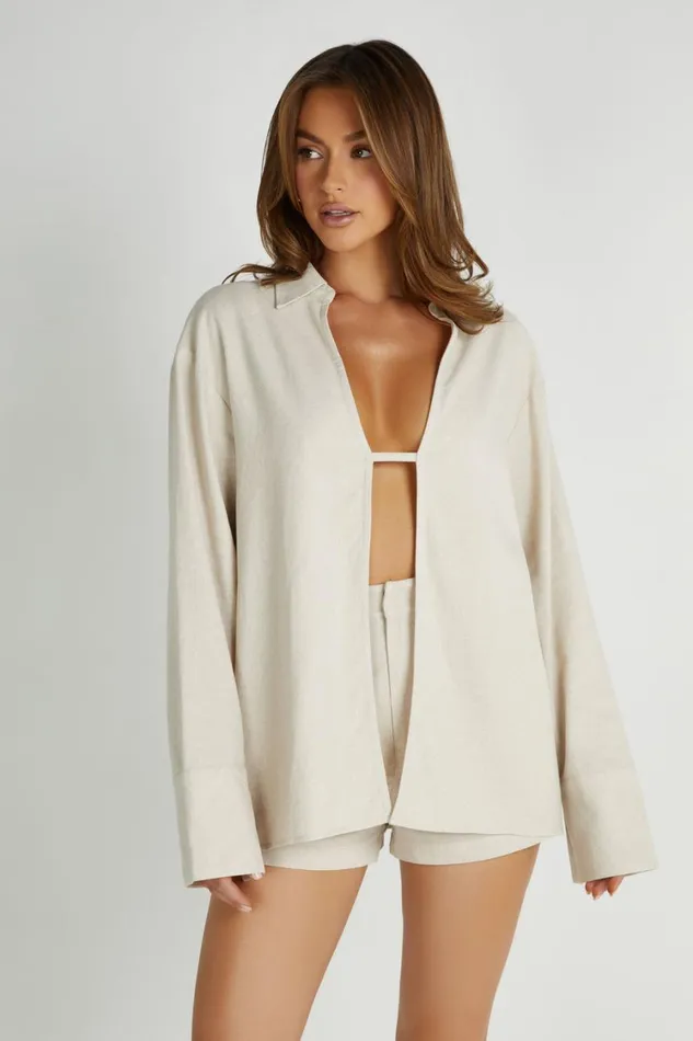 Women Meshki Tops Tasha Oversized Linen Shirt 8211 Natural
