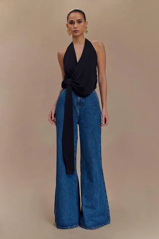 Women Meshki Tops Tyla Draped Slinky Halter Top 8211 Black