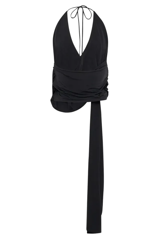 Women Meshki Tops Tyla Draped Slinky Halter Top 8211 Black