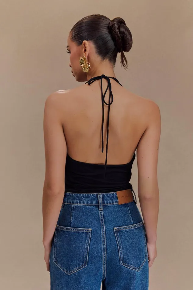 Women Meshki Tops Tyla Draped Slinky Halter Top 8211 Black