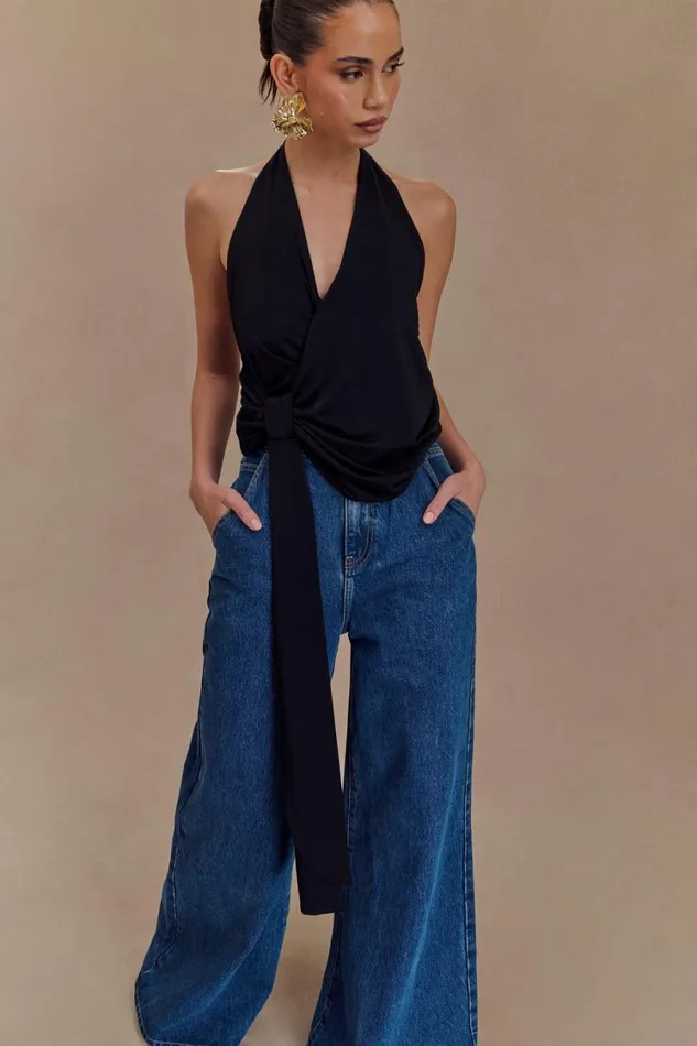 Women Meshki Tops Tyla Draped Slinky Halter Top 8211 Black