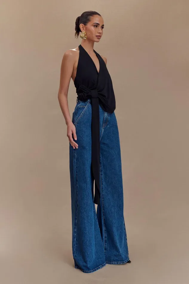 Women Meshki Tops Tyla Draped Slinky Halter Top 8211 Black