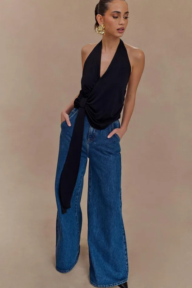 Women Meshki Tops Tyla Draped Slinky Halter Top 8211 Black