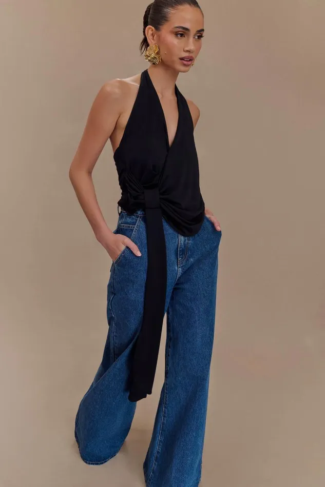 Women Meshki Tops Tyla Draped Slinky Halter Top 8211 Black