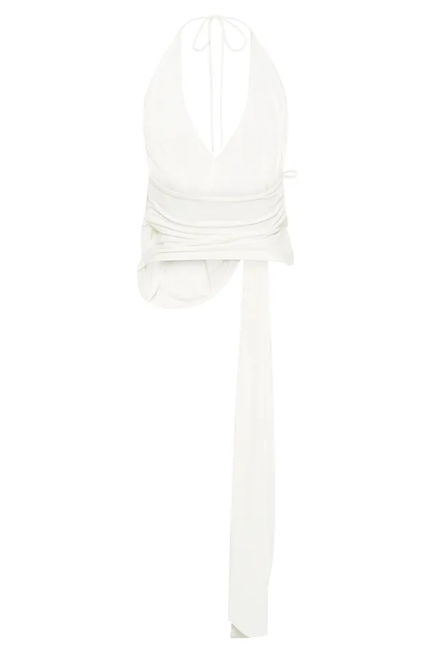 Women Meshki Tops Tyla Draped Slinky Halter Top 8211 White Women Meshki Tops Tyla Draped Slinky Halter Top 8211 White
