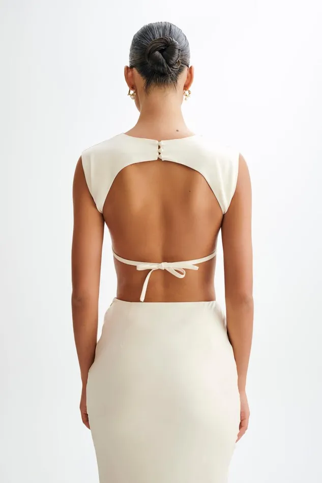 Women Meshki Tops Viviana Satin Sleeveless Crop Top 8211 Ivory
