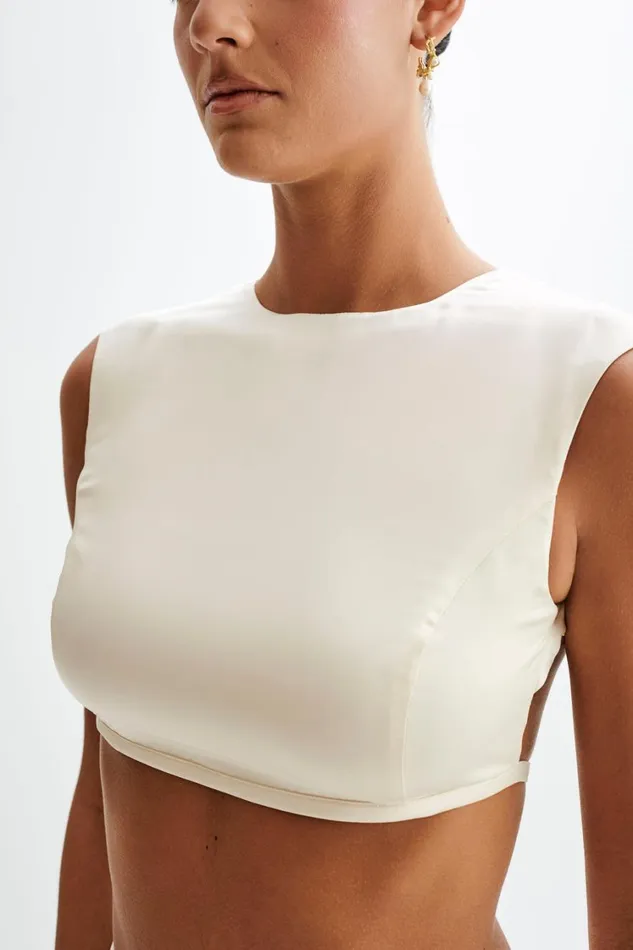 Women Meshki Tops Viviana Satin Sleeveless Crop Top 8211 Ivory