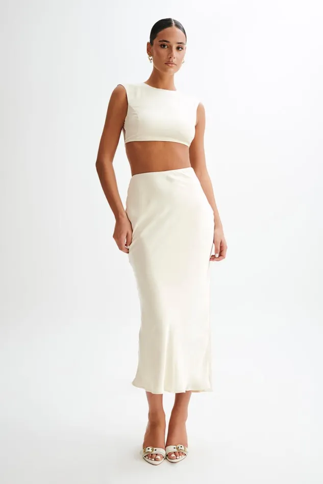 Women Meshki Tops Viviana Satin Sleeveless Crop Top 8211 Ivory