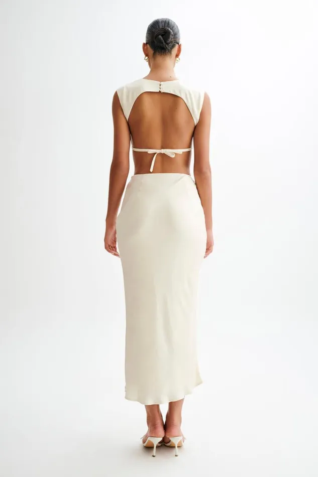 Women Meshki Tops Viviana Satin Sleeveless Crop Top 8211 Ivory