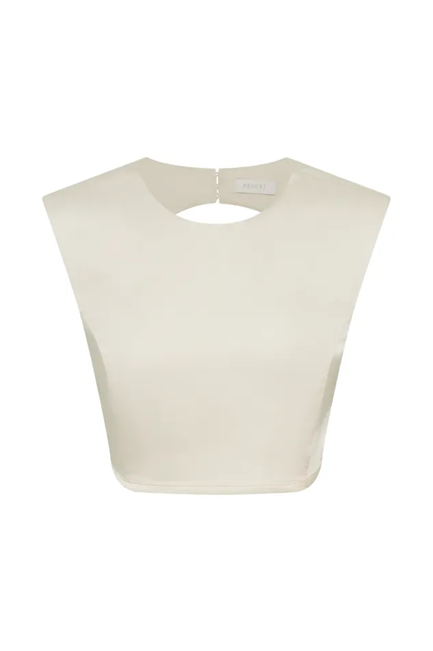 Women Meshki Tops Viviana Satin Sleeveless Crop Top 8211 Ivory