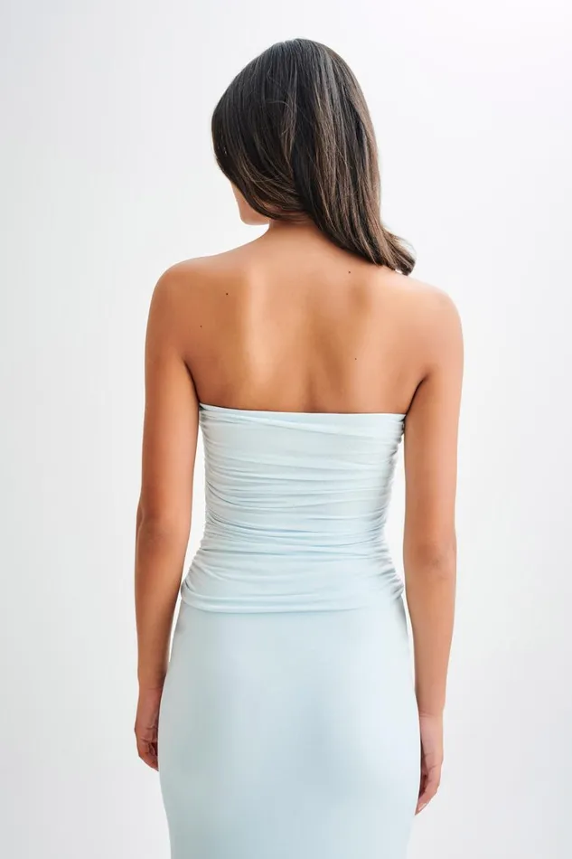 Women Meshki Tops Winslet Strapless Slinky Longline Top With Shell Hardware 8211 Sky Blue