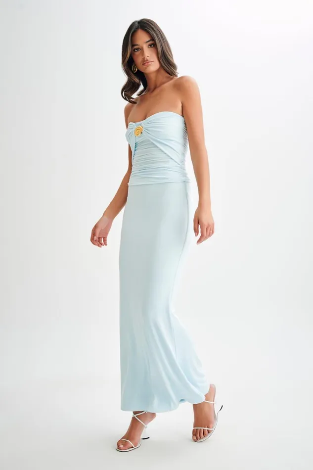 Women Meshki Tops Winslet Strapless Slinky Longline Top With Shell Hardware 8211 Sky Blue