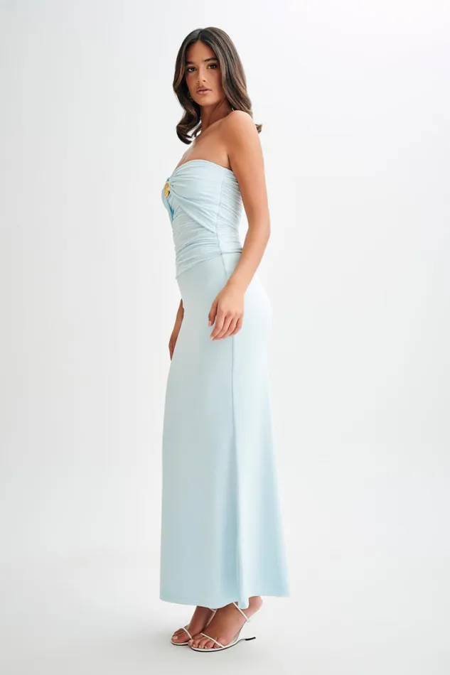 Women Meshki Tops Winslet Strapless Slinky Longline Top With Shell Hardware 8211 Sky Blue