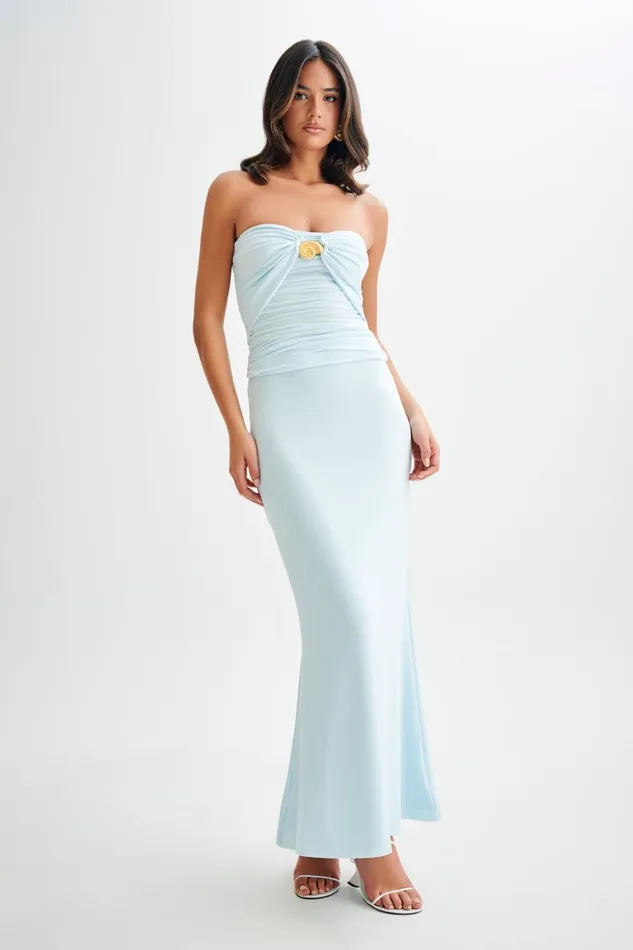 Women Meshki Tops Winslet Strapless Slinky Longline Top With Shell Hardware 8211 Sky Blue