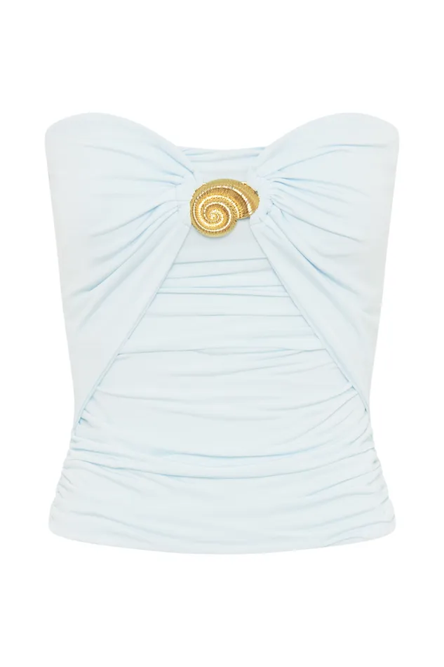 Women Meshki Tops Winslet Strapless Slinky Longline Top With Shell Hardware 8211 Sky Blue